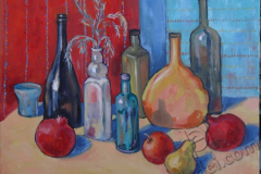 «Натюрморт с бутылками и фруктами», 2014, х/м, 40х50